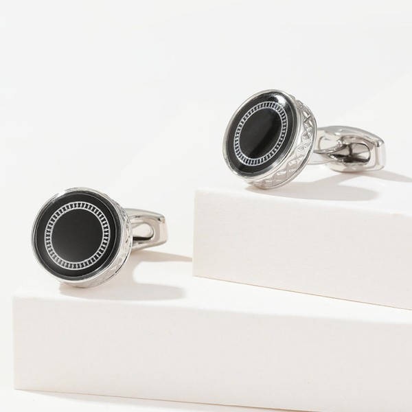 Personalized Black Round Men's Cufflinks