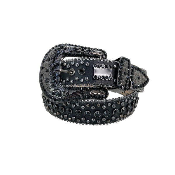 Rhinestone-Accented Crocodile-Grain PU Belt