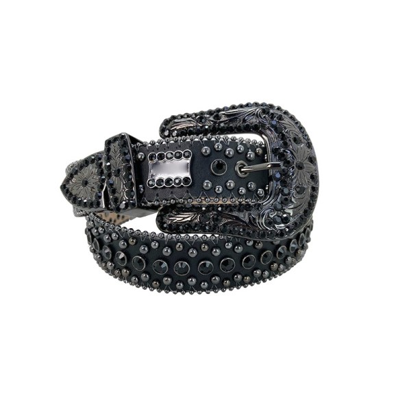 Rhinestone-Accented Crocodile-Grain PU Belt